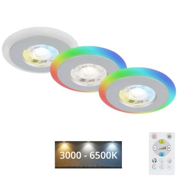 Briloner - ZESTAW 3x LED RGBW Ściemnialna łazienkowa oprawa wpuszczana LED/5W/230V 3000-6500K IP44 + pilot zdalnego sterowania