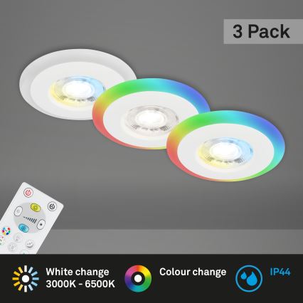 Briloner - ZESTAW 3x LED RGBW Ściemnialna łazienkowa oprawa wpuszczana LED/5W/230V 3000-6500K IP44 + pilot zdalnego sterowania