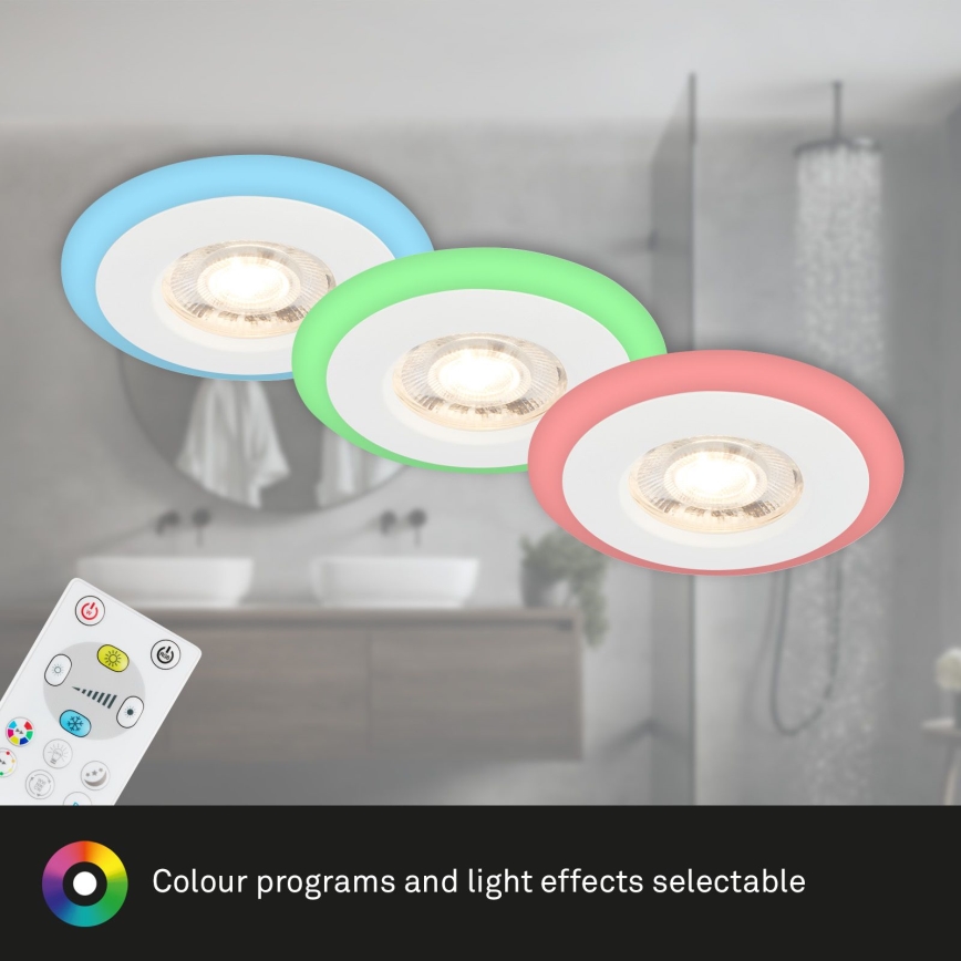 Briloner - ZESTAW 3x LED RGBW Ściemnialna łazienkowa oprawa wpuszczana LED/5W/230V 3000-6500K IP44 + pilot zdalnego sterowania