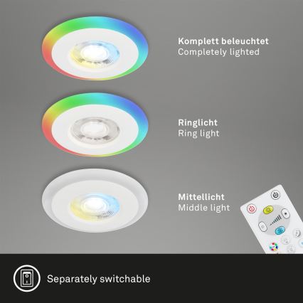 Briloner - ZESTAW 3x LED RGBW Ściemnialna łazienkowa oprawa wpuszczana LED/5W/230V 3000-6500K IP44 + pilot zdalnego sterowania