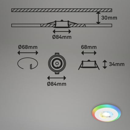 Briloner - ZESTAW 3x LED RGBW Ściemnialna łazienkowa oprawa wpuszczana LED/5W/230V 3000-6500K IP44 + pilot zdalnego sterowania