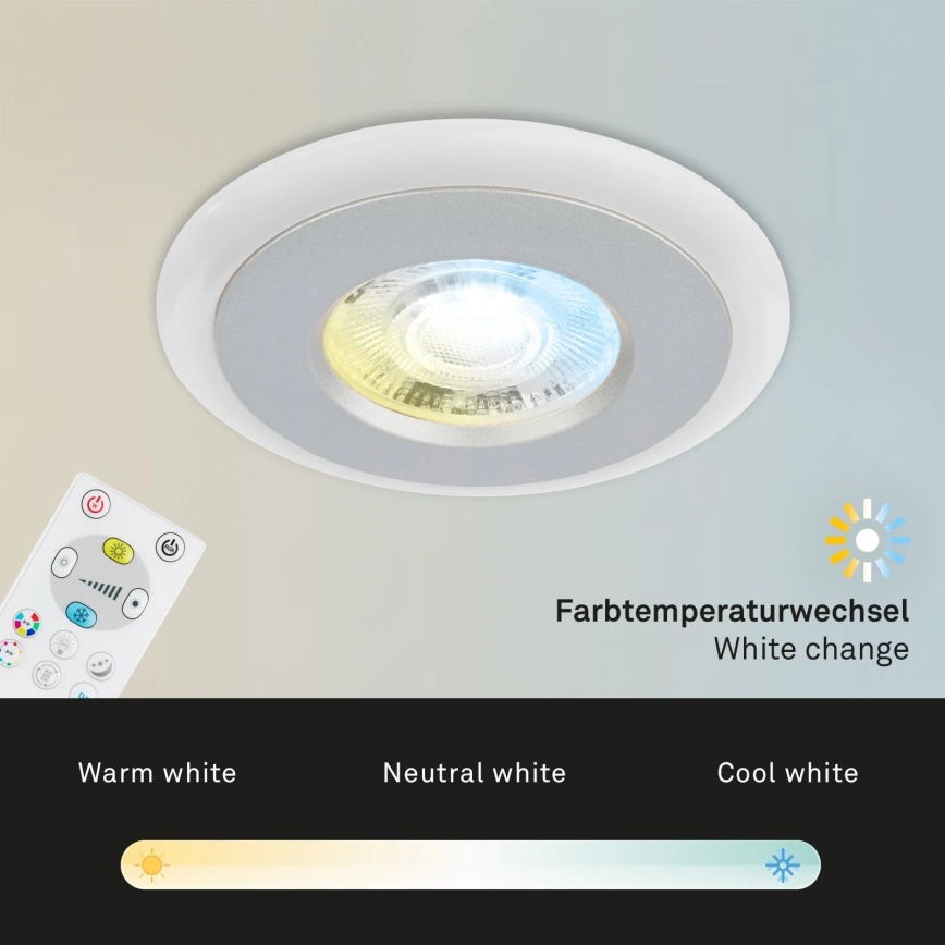 Briloner - ZESTAW 3x LED RGBW Ściemnialna łazienkowa oprawa wpuszczana LED/5W/230V 3000-6500K IP44 + pilot zdalnego sterowania