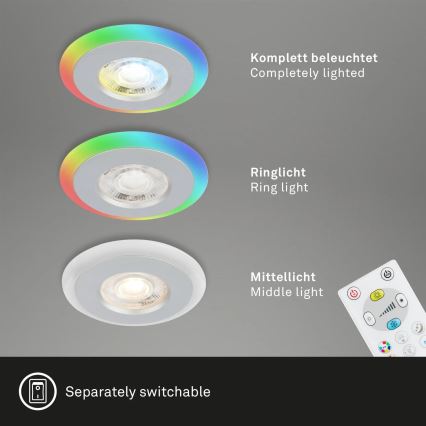 Briloner - ZESTAW 3x LED RGBW Ściemnialna łazienkowa oprawa wpuszczana LED/5W/230V 3000-6500K IP44 + pilot zdalnego sterowania