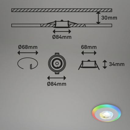 Briloner - ZESTAW 3x LED RGBW Ściemnialna łazienkowa oprawa wpuszczana LED/5W/230V 3000-6500K IP44 + pilot zdalnego sterowania