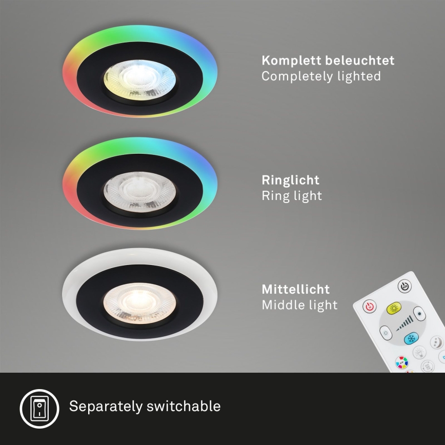 Briloner - ZESTAW 3x LED RGBW Ściemnialna łazienkowa oprawa wpuszczana LED/5W/230V 3000-6500K IP44 + pilot zdalnego sterowania