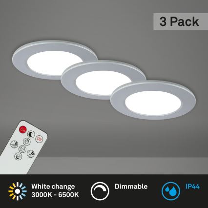 Briloner - ZESTAW 3x LED Ściemnialne wpuszczane oświetlenie łazienkowe LED/4,8W/230V 3000-6500K IP44 + pilot zdalnego sterowania