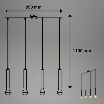 Briloner - Żyrandol na lince LONGA 4xE27/60W/230V czarny