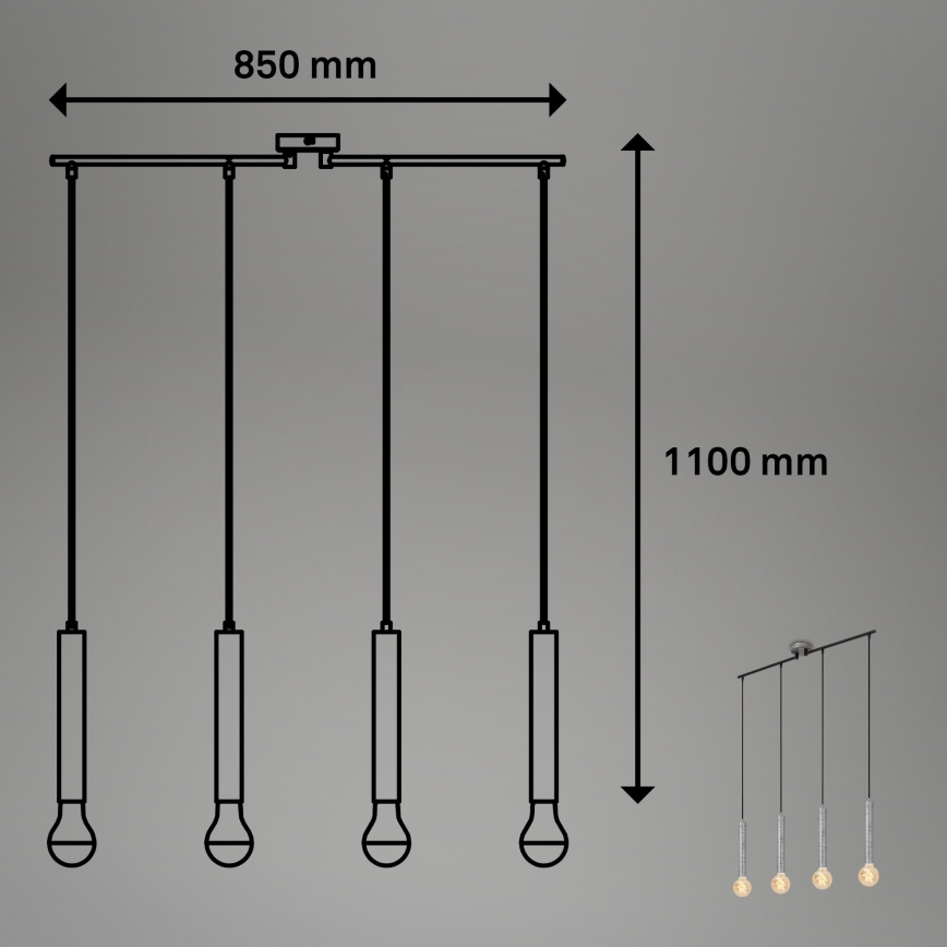 Briloner - Żyrandol na lince LONGA 4xE27/60W/230V srebrny