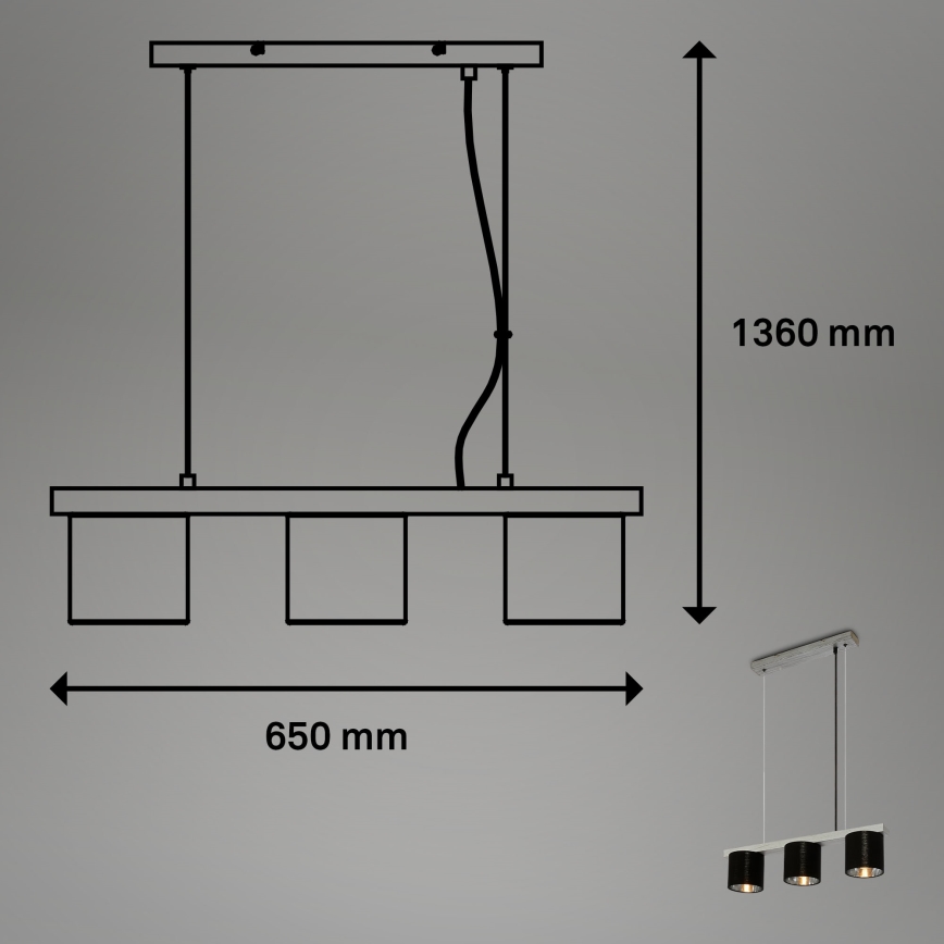 Briloner - Żyrandol na lince LURI 3xE14/25W/230V kauczukowiec