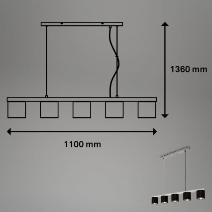 Briloner - Żyrandol na lince LURI 5xE14/25W/230V kauczukowiec