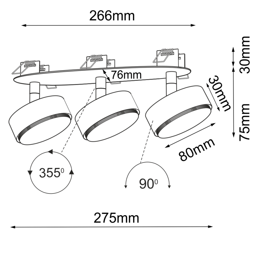 Brosline - Oprawa punktowa sufitowa wpuszczana 3xGX53/9W/230V czarna