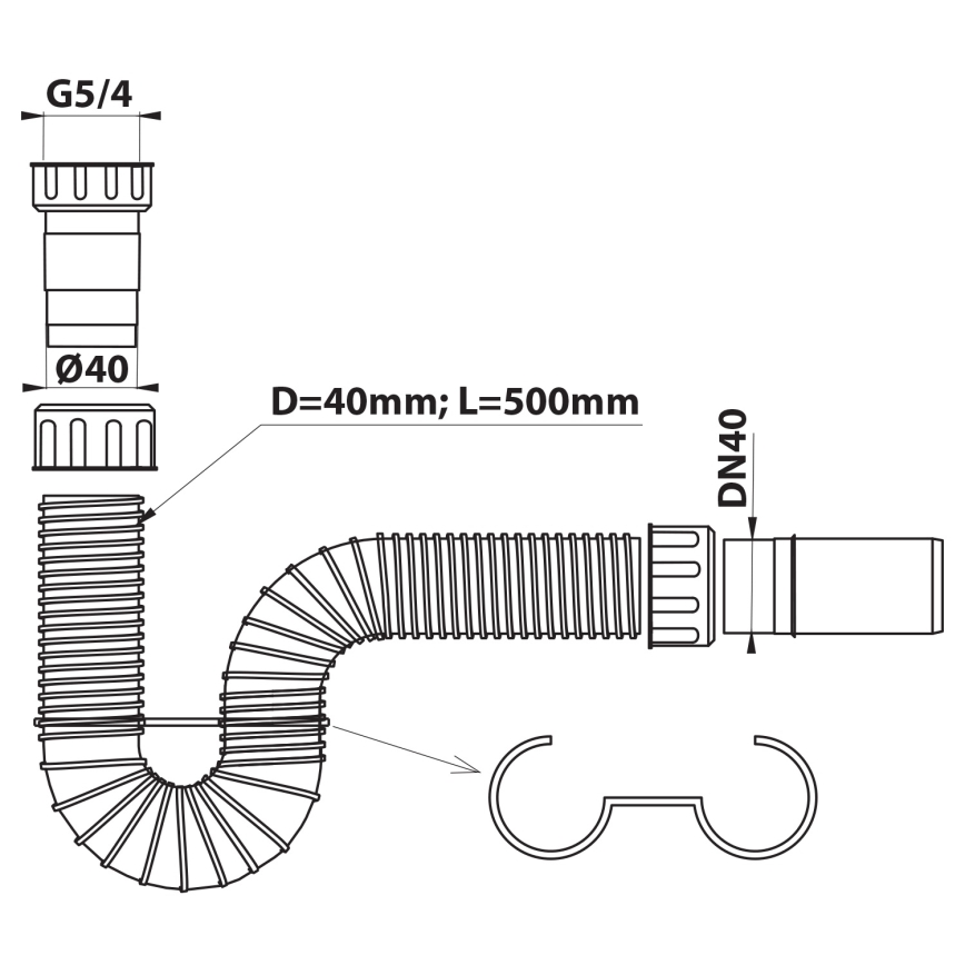 Bruckner - Flexi syfon umywalkowy DN40 biały