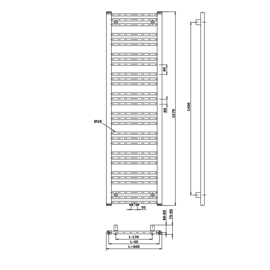 Bruckner - Łazienkowy kaloryfer ALBRECHT 765W/230V 60x157 cm matowy czarny