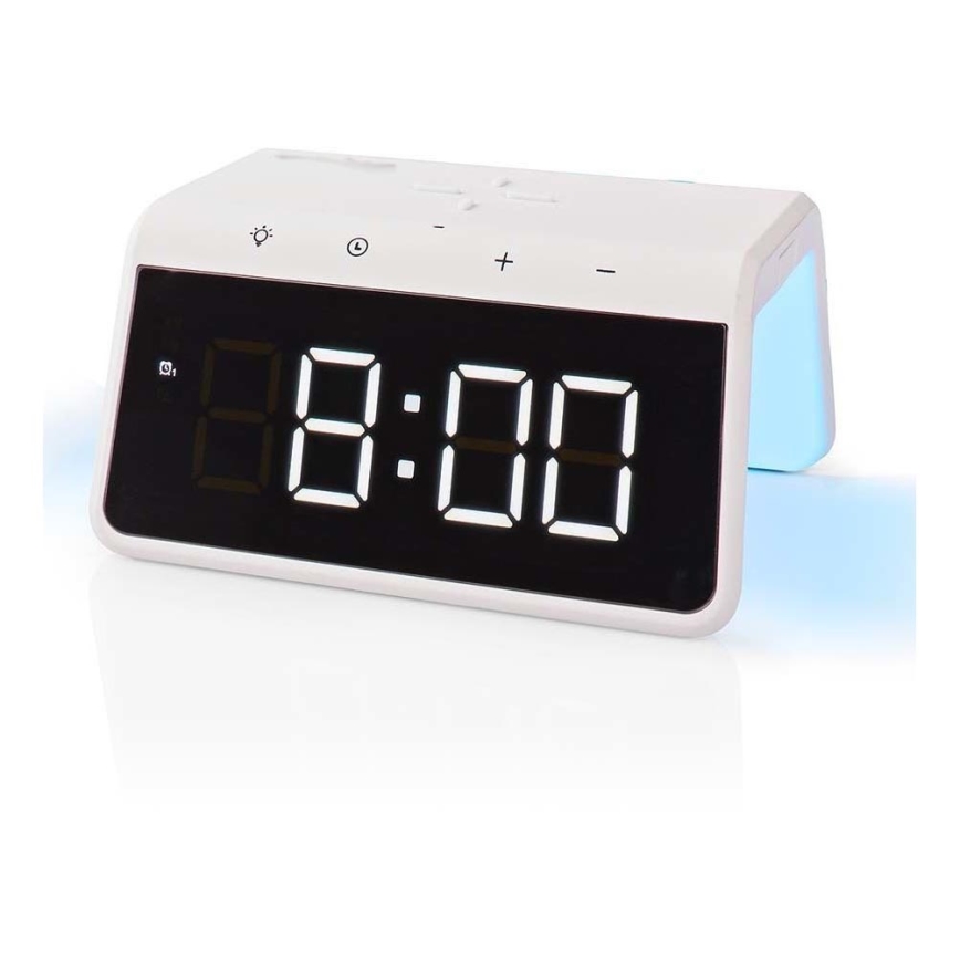 Budzik z wyświetlaczem LCD i bezprzewodową ładowarką 15W/230V 1x CR2032 biały