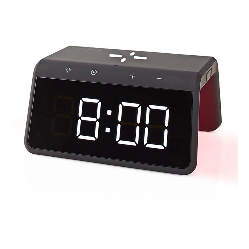 Budzik z wyświetlaczem LCD i bezprzewodową ładowarką 15W/230V 1x CR2032 czarny