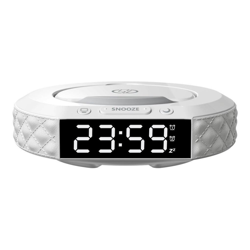 Budzik z wyświetlaczem LCD i bezprzewodową Qi ładowarką 27W/9V 220 mAh biały
