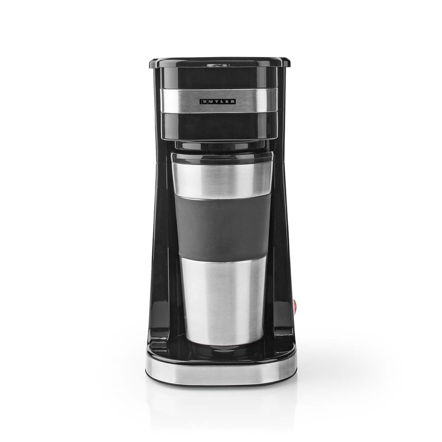 Butler - Ekspres do jednego kubka 0,4 l z kubkiem podróżnym, 750 W/230 V, stal nierdzewna/czarny