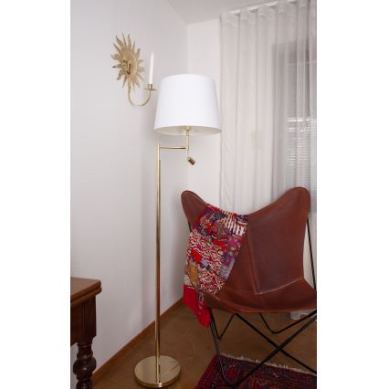 ByRydens - LED Lampa podłogowa ORLANDO 1xE27/5W/230V + LED/3W biały/złoty śr. 36 cm