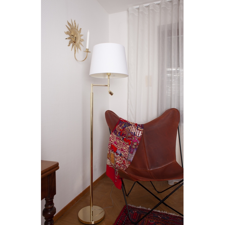 ByRydens - LED Lampa podłogowa ORLANDO 1xE27/5W/230V + LED/3W biały/złoty śr. 36 cm