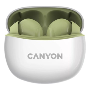 Canyon - Bezprzewodowe słuchawki stereo True Wireless 500 mAh + 2x 40 mAh biały/zielony