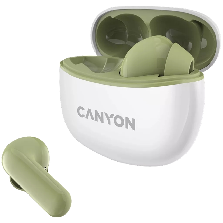 Canyon - Bezprzewodowe słuchawki stereo True Wireless 500 mAh + 2x 40 mAh biały/zielony