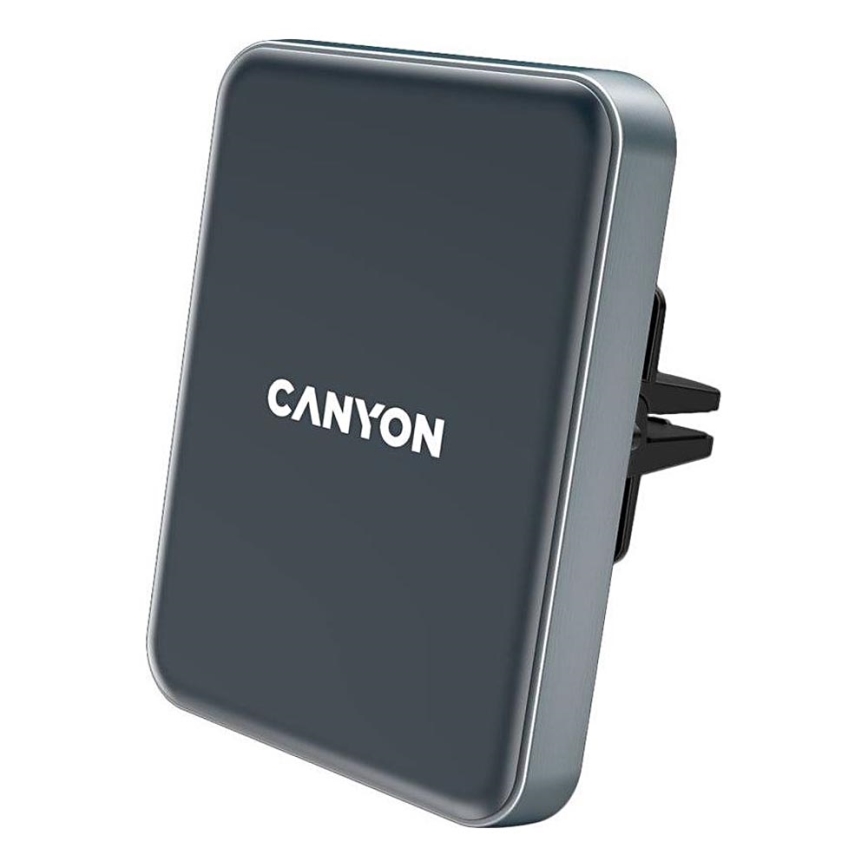 Canyon - Magnetyczny uchwyt do telefonu w samochodzie z funkcją bezprzewodowego ładowania Qi 5V kanciasty czarny