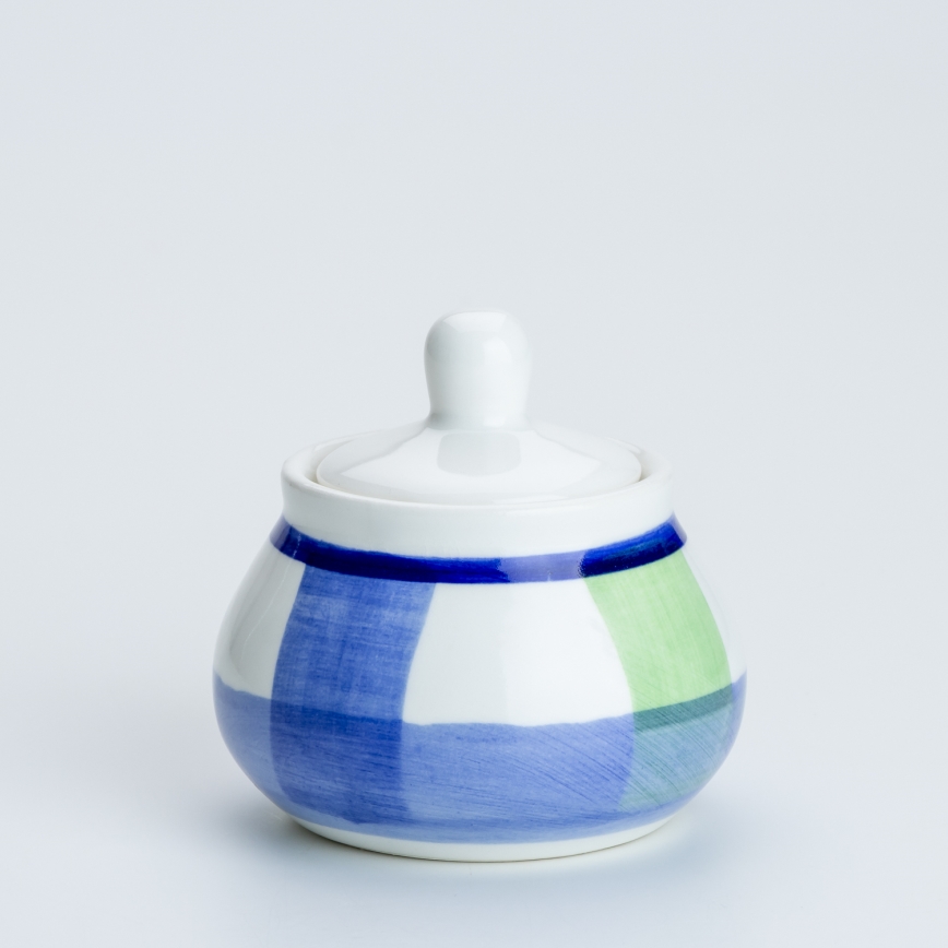 Ceramiczna cukiernica z wiekiem Tereza niebieski biały