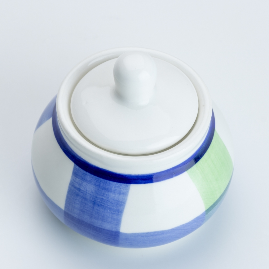 Ceramiczna cukiernica z wiekiem Tereza niebieski biały