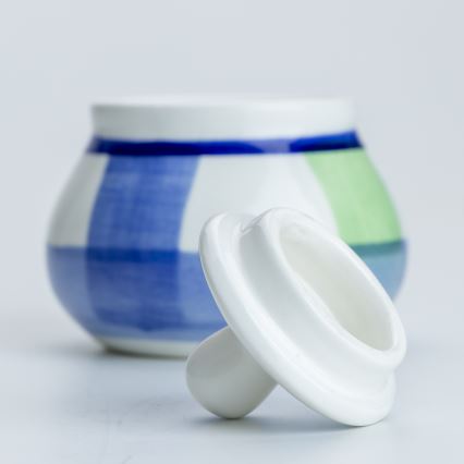 Ceramiczna cukiernica z wiekiem Tereza niebieski biały