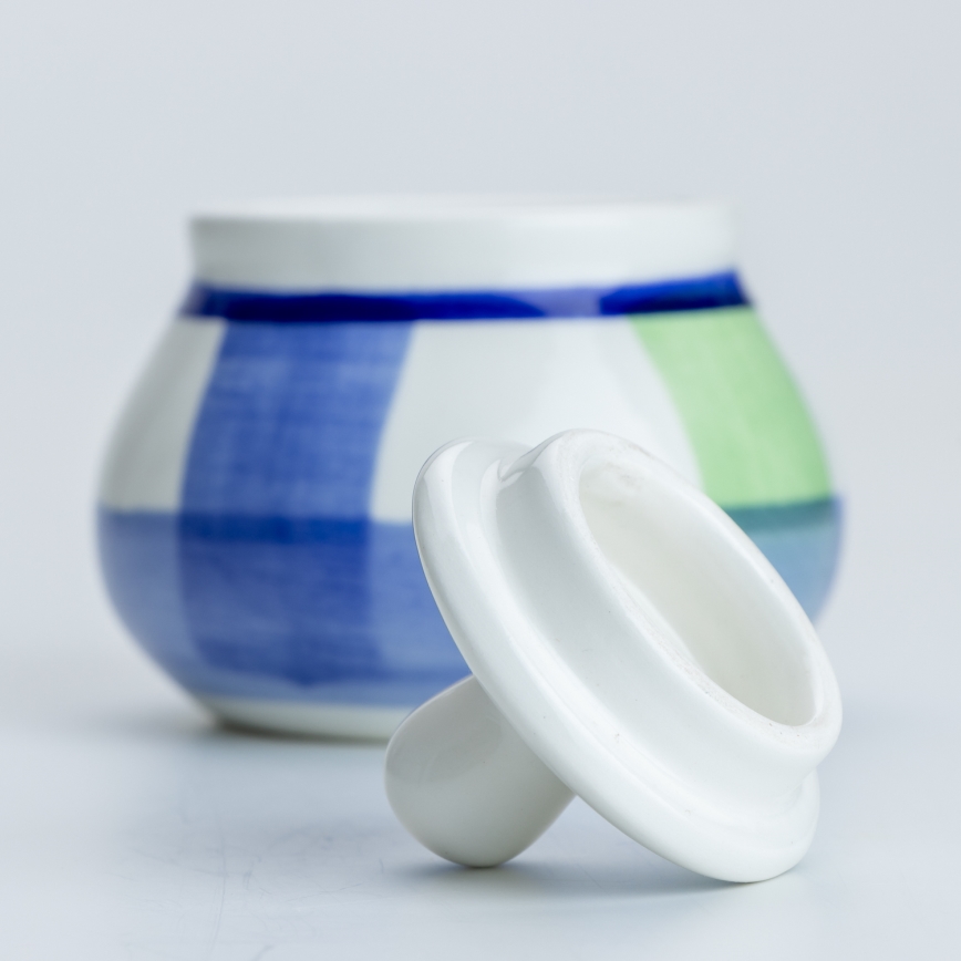 Ceramiczna cukiernica z wiekiem Tereza niebieski biały