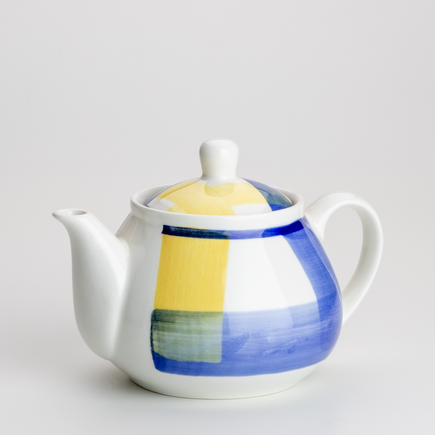 Ceramiczna dzbanek do kawy z pokrywką Lucie biało-niebieski