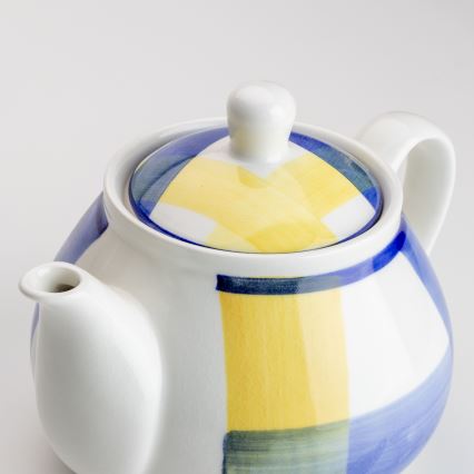Ceramiczna dzbanek do kawy z pokrywką Lucie biało-niebieski