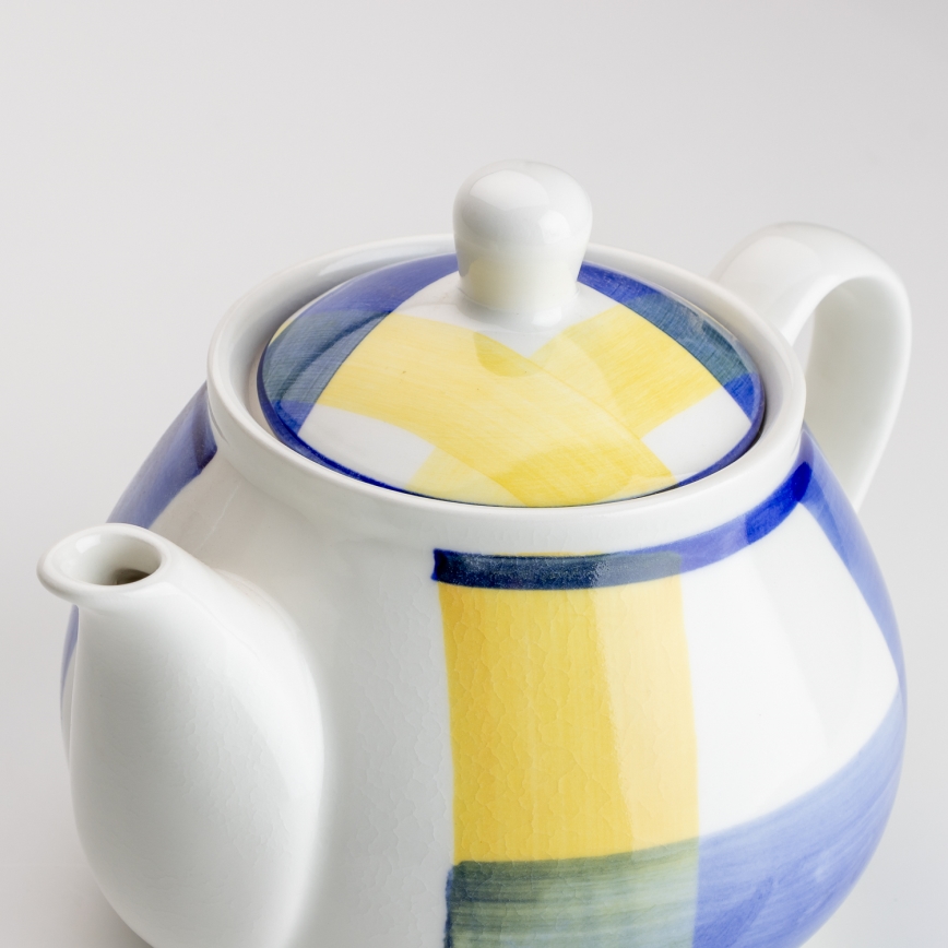 Ceramiczna dzbanek do kawy z pokrywką Lucie biało-niebieski