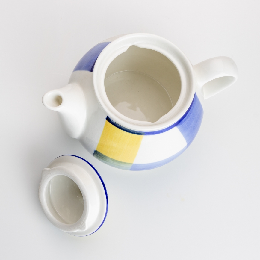 Ceramiczna dzbanek do kawy z pokrywką Lucie biało-niebieski