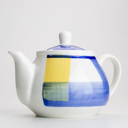 Ceramiczna dzbanek do kawy z pokrywką Lucie biało-niebieski