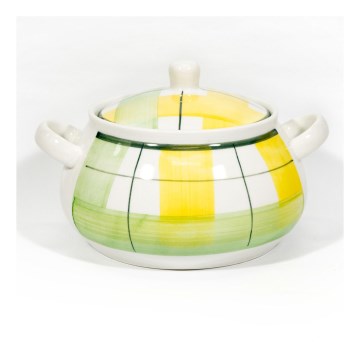 Ceramiczna miska do zupy z pokrywką Lucie biało-zielona