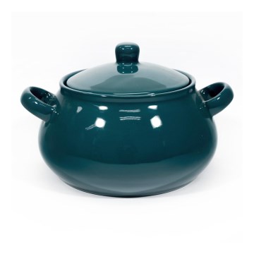 Ceramiczna miska do zupy z pokrywką w ciemnozielonym kolorze