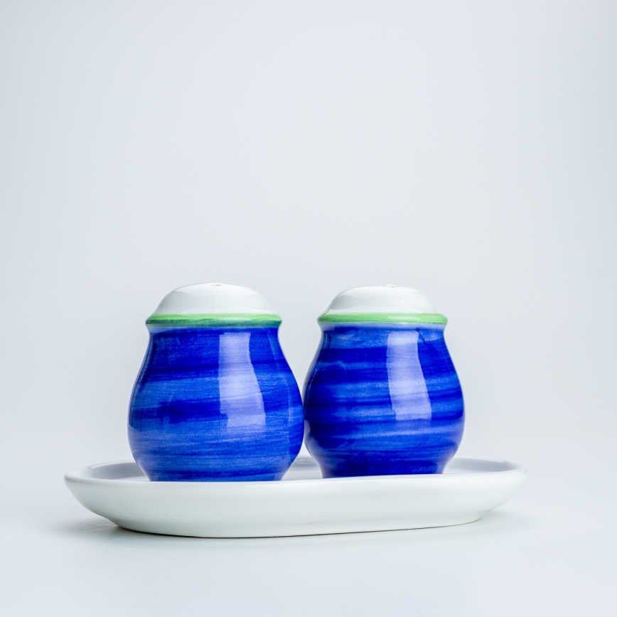 Ceramiczny zestaw do pieprzu i soli niebiesko-biały