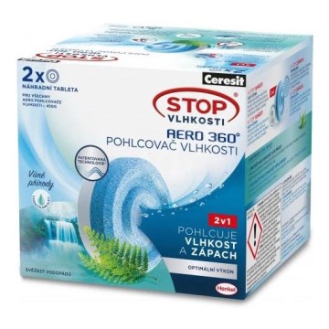 Ceresit - Tabletki do pochłaniacza wilgoci 2 w 1 AERO 360° 2 x 450 g Świeżość wodospadu