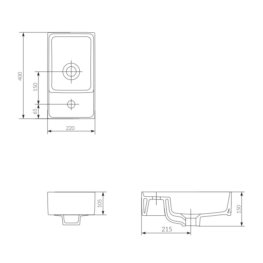 Cersanit K114-004 - Umywalka nablatowa CREA 22x40 cm ceramika/biały połysk