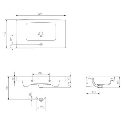 Cersanit K114-017 - Umywalka nablatowa/wisząca CREA 44,5x80,5 cm ceramika/błyszcząca biała