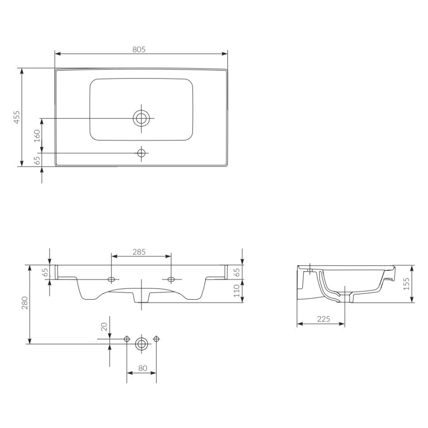 Cersanit K114-017 - Umywalka podtynkowa CREA 44,5x80,5 cm ceramika/biały połysk