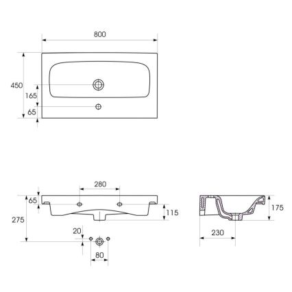 Cersanit K116-013 - Umywalka podtynkowa MODUO 45x80 cm ceramika/biały połysk