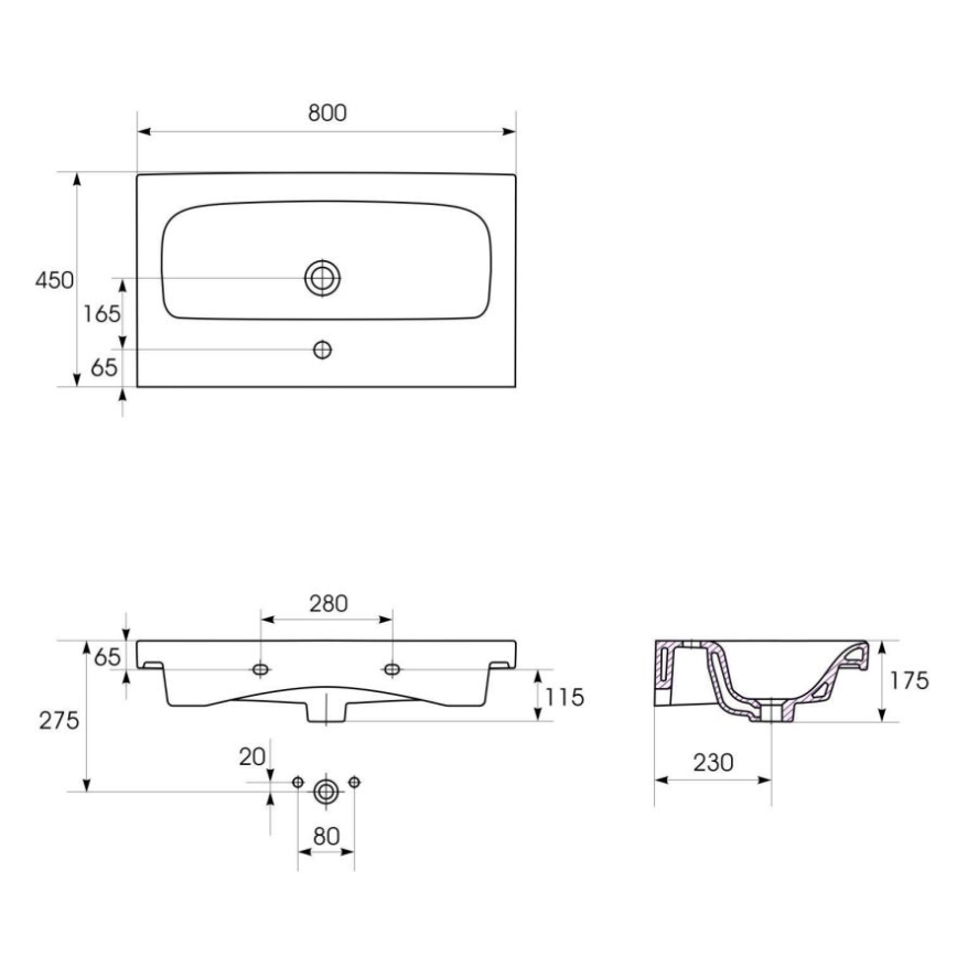 Cersanit K116-013 - Umywalka podtynkowa MODUO 45x80 cm ceramika/biały połysk