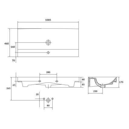Cersanit K120-011 - Umywalka wpuszczana LARGA 46x100 cm ceramika/biały połysk