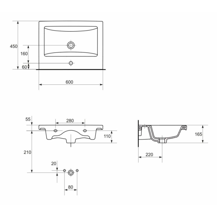 Cersanit K32-003-ECO - Umywalka nablatowa/wisząca COMO 45x60 cm ceramika/biały połysk