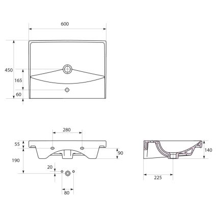 Cersanit K35-006 - Umywalka wpuszczana CITY 45×60 cm, ceramika, biały połysk