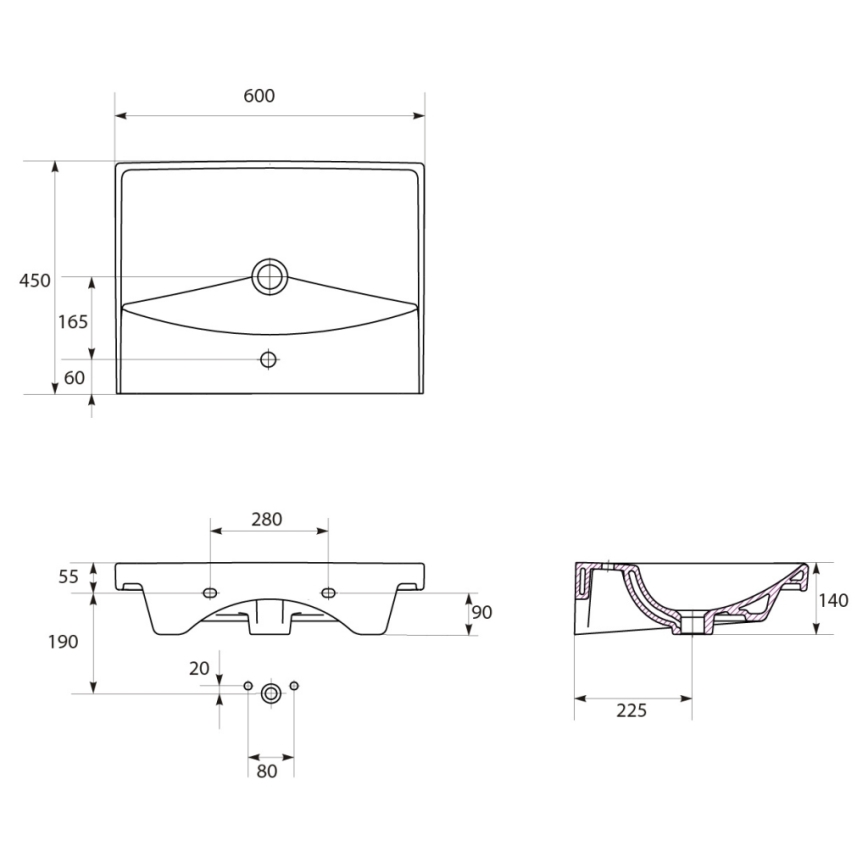 Cersanit S801-142-DSM - Wisząca szafka łazienkowa z umywalką LARA CITY 60x45 cm biała