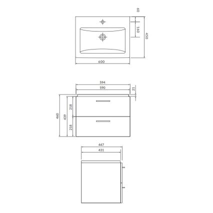 Cersanit S801-148-DSM - Wisząca szafka łazienkowa z umywalką LARA 60x45 cm orzech