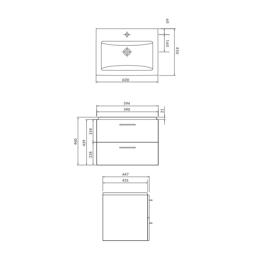 Cersanit S801-148-DSM - Wisząca szafka łazienkowa z umywalką LARA 60x45 cm orzech